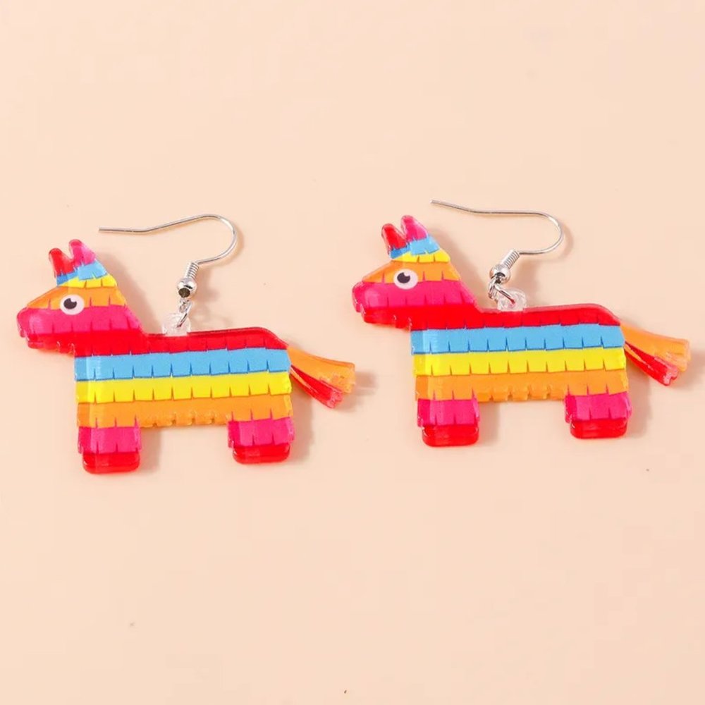 Colorful Festive Pinata Donkey Horse Fiesta Acrylic Earrings NEW - Picture 5 of 8